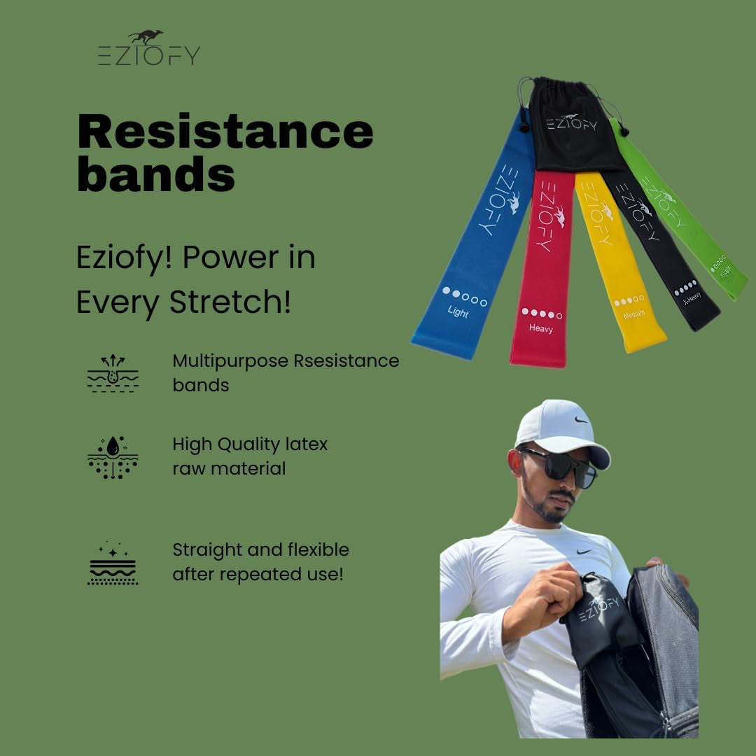 Resistance Bands Set of 5 – Natural Latex Loop Exercise Bands for Legs, Glutes & Full Body – 10–45 Lbs – Workout, Pilates, Physical Therapy – Includes Carry Bag