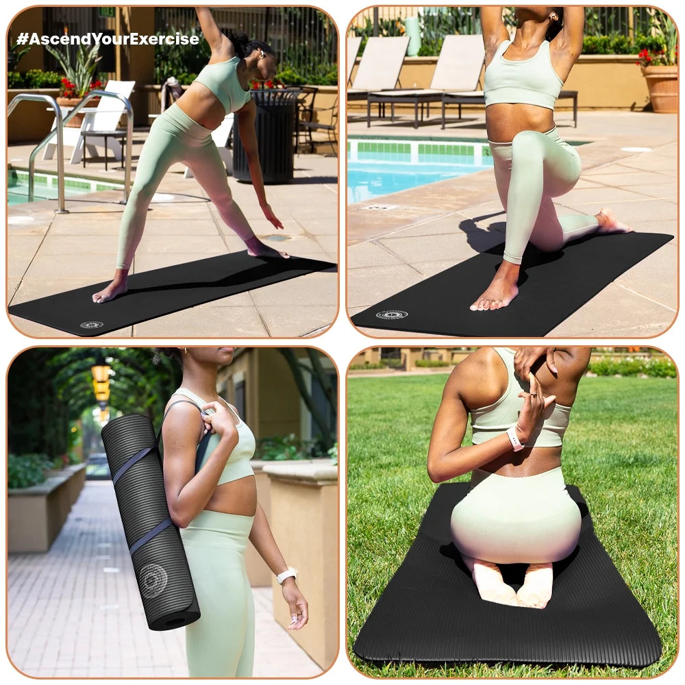Yoga Mat 10 Mm Thickness with Carry Strap | Lightweight and Non Slip Yoga Mat for Pilates, Yoga | Free Ebook for Mat Workouts