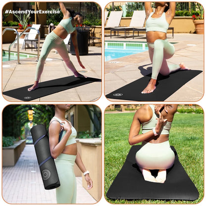Yoga Mat 10 Mm Thickness with Carry Strap | Lightweight and Non Slip Yoga Mat for Pilates, Yoga | Free Ebook for Mat Workouts