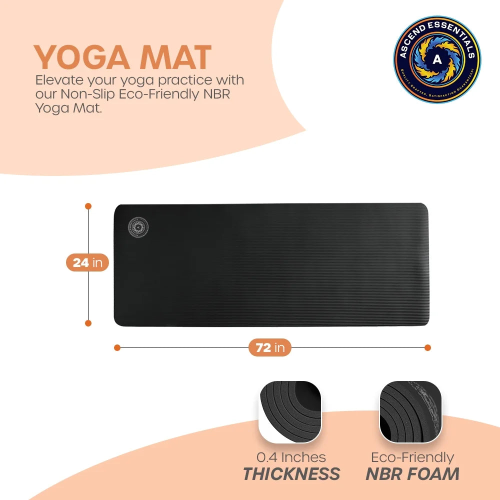 Yoga Mat 10 Mm Thickness with Carry Strap | Lightweight and Non Slip Yoga Mat for Pilates, Yoga | Free Ebook for Mat Workouts