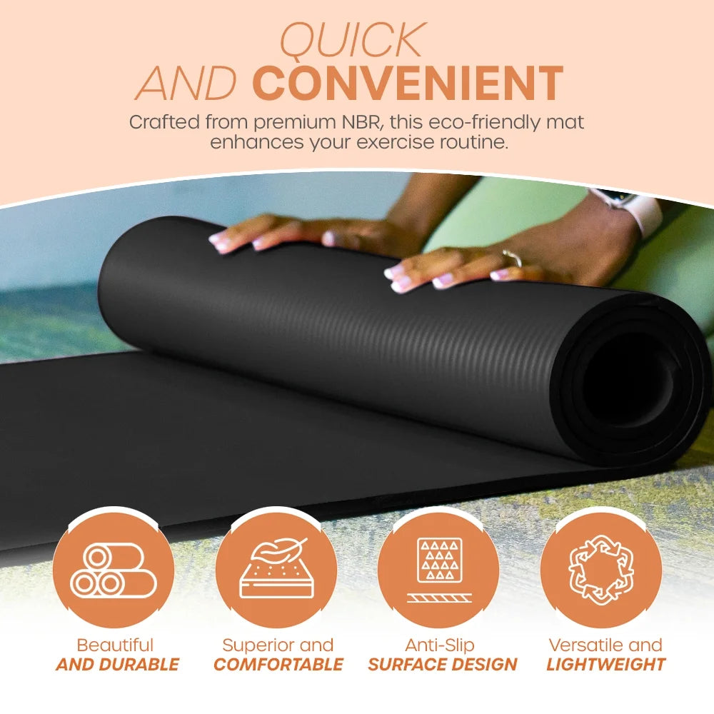 Yoga Mat 10 Mm Thickness with Carry Strap | Lightweight and Non Slip Yoga Mat for Pilates, Yoga | Free Ebook for Mat Workouts