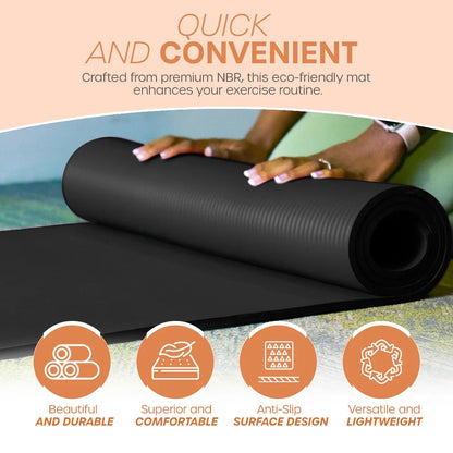 Yoga Mat 10 Mm Thickness with Carry Strap | Lightweight and Non Slip Yoga Mat for Pilates, Yoga | Free Ebook for Mat Workouts