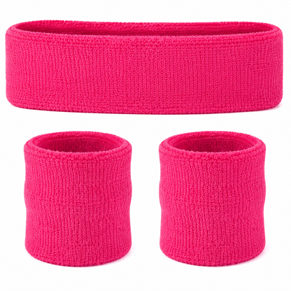Sweatbands Set, Moisture Wicking 2 Wristbands and 1 Headband, Breathable Terry Cloth Athletic Bands for Basketball, Tennis, Yoga, Gym, Sweat Bands for Costumes and Cosplay