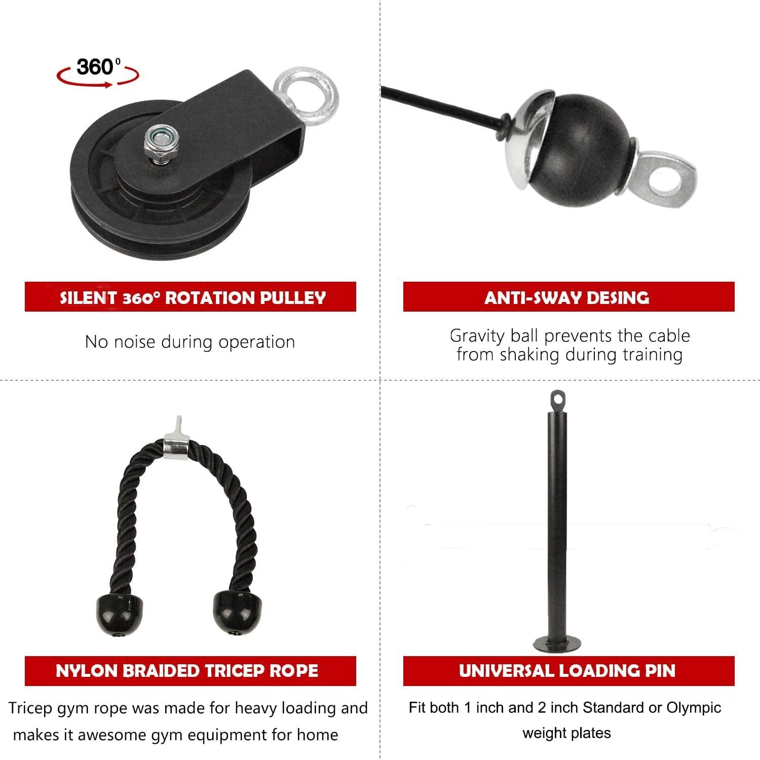 LAT Pull down and Lift Weight Pulley System Cable Machine Pulley Attachment for Triceps Pull Down, Biceps Curl, Back, Forearm, Shoulder Home Gym Equipment